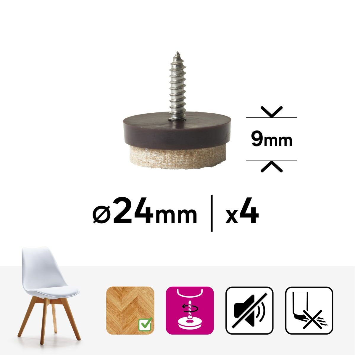 FELT WITH STANDERS SCREW D 24 MM BEIGE, 4 PIECES