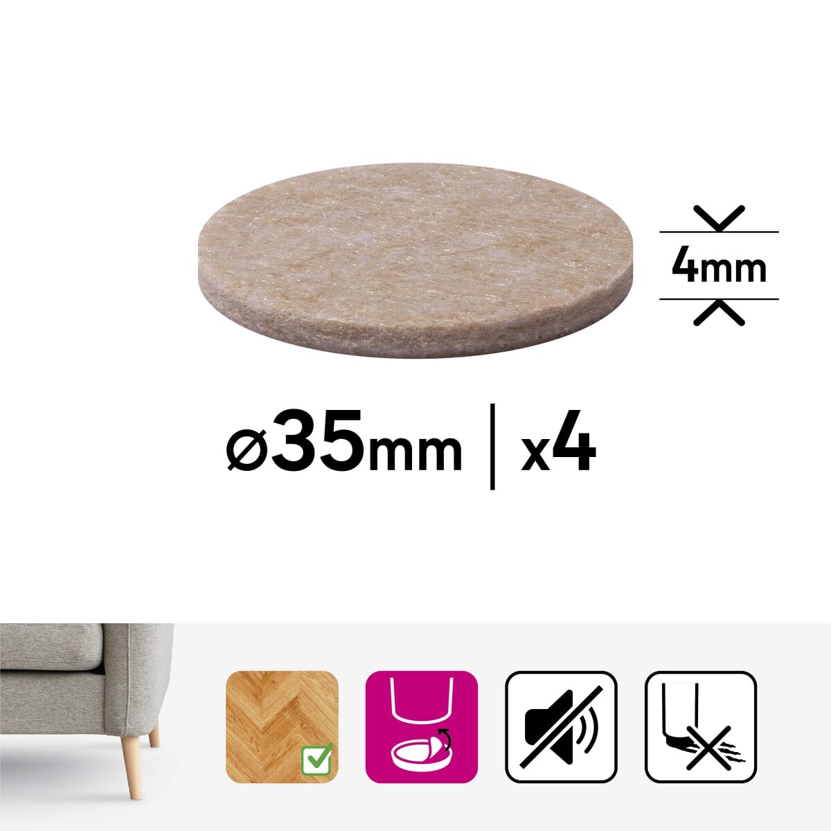 4MM ADHESIVE FELT PADS DIA. 35MM. 4PZ