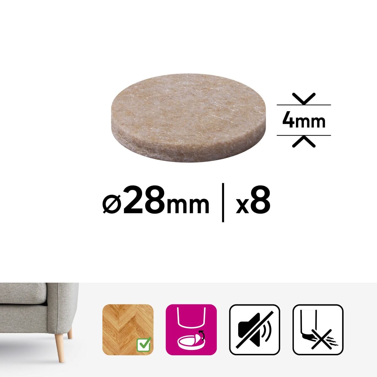 4MM ADHESIVE FELT PADS DIA. 28MM. 8PZ