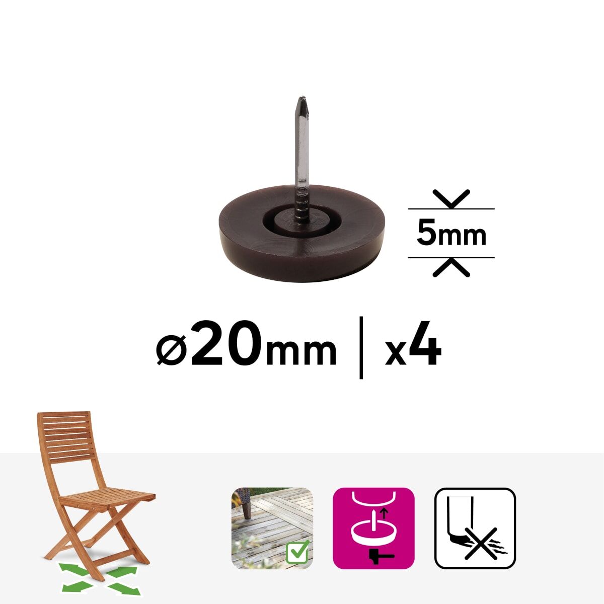 OUTDOOR SKID WITH NAIL STANDERS D 20 MM BROWN, 4 PIECES