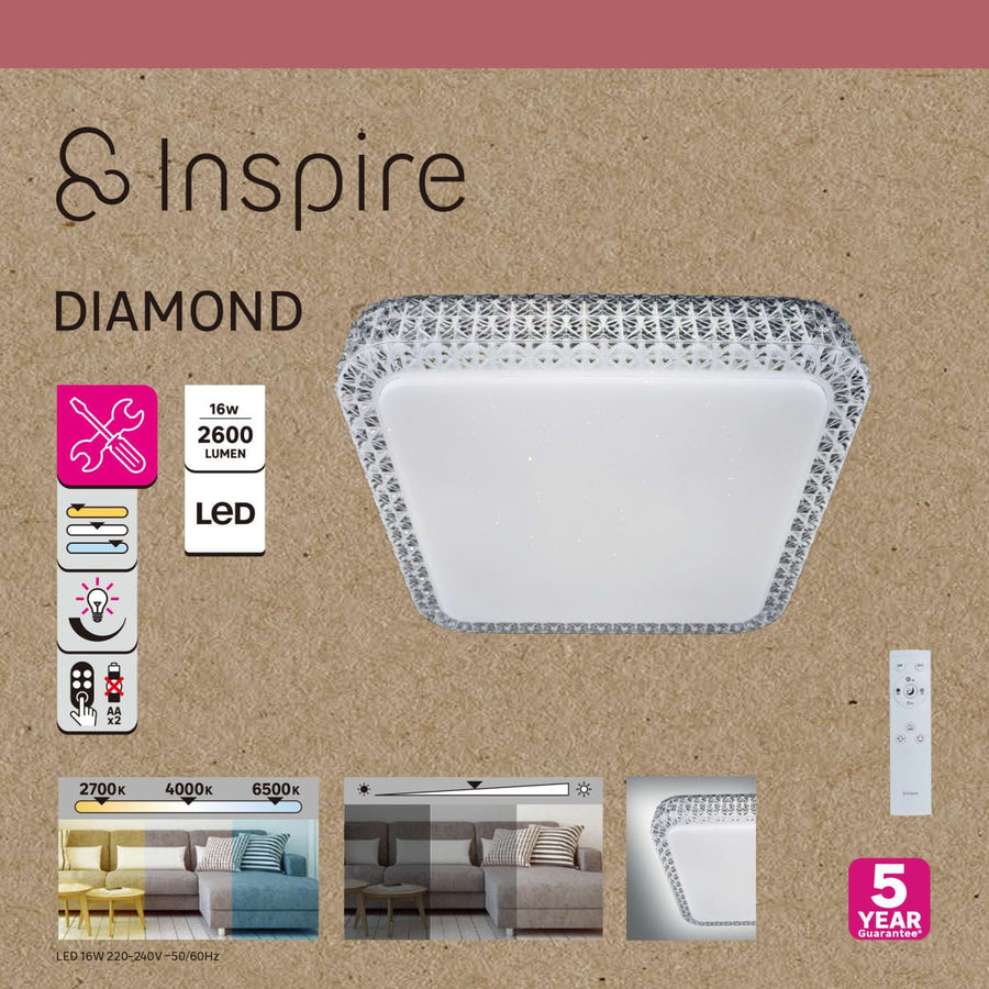 Bricocenter DIAMOND METAL CEILING LIGHT WHITE 40X40CM LED 18W CCT DIMMABLE
