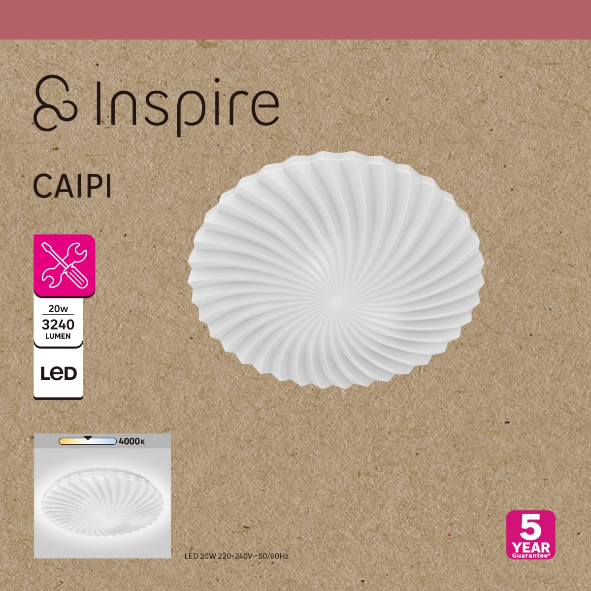 CAIPI METAL CEILING LAMP WHITE D38 CM LED 20W NATURAL LIGHT