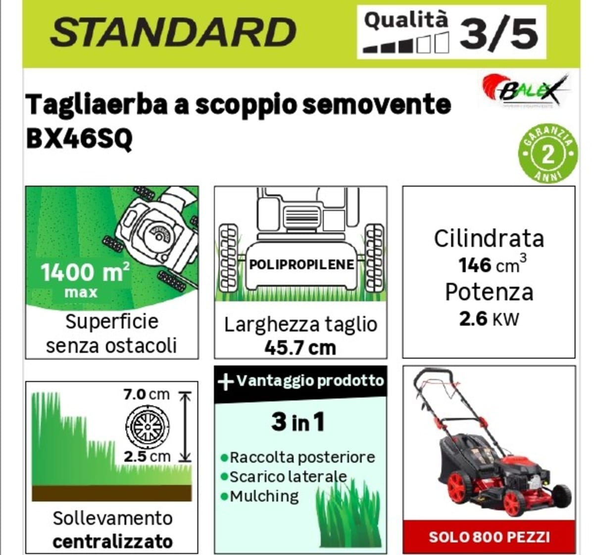 BALEX SELF-PROPELLED 4-STROKE BX 46 SQ PETROL LAWN MOWER