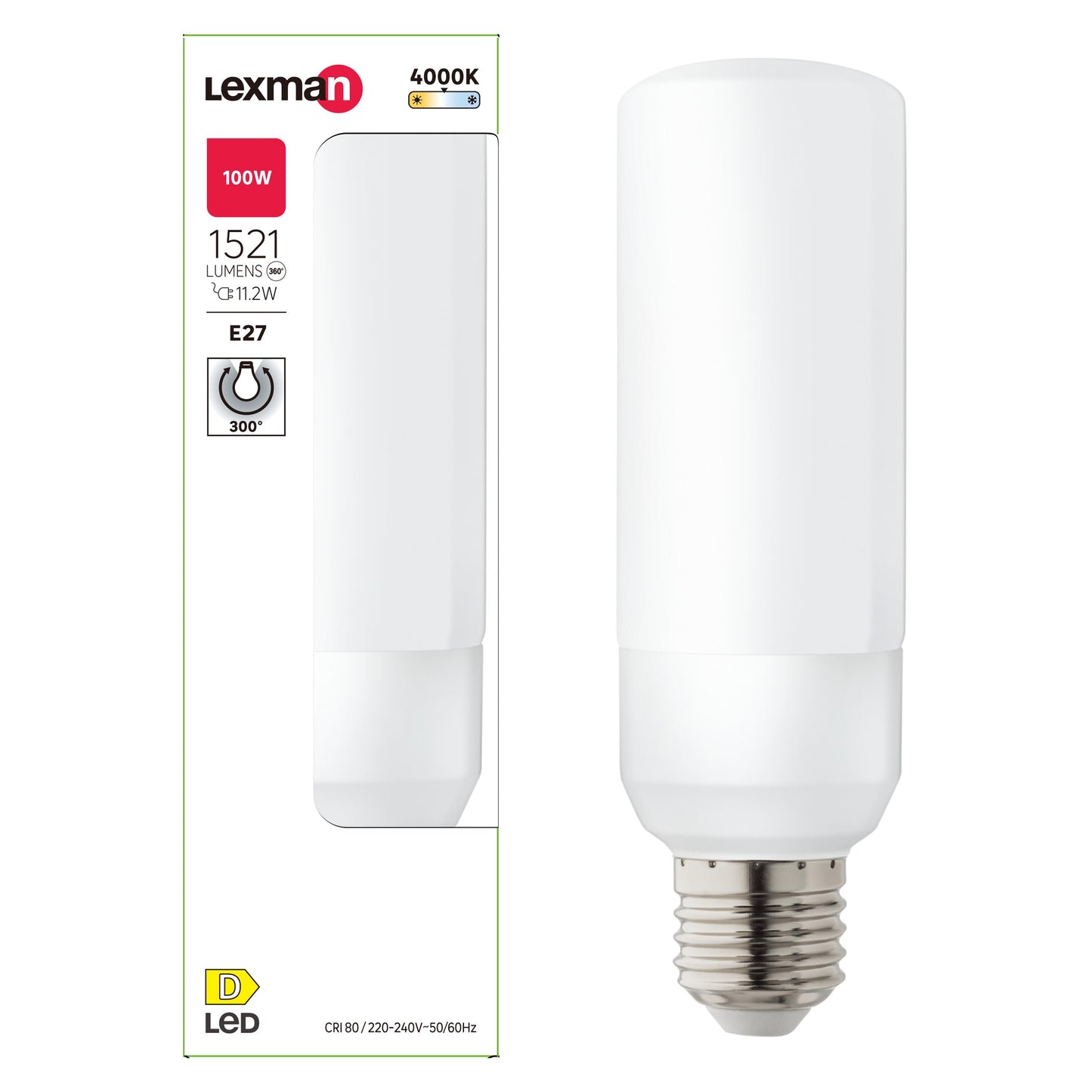 E27=100W FROSTED TUBULAR LED BULB NATURAL LIGHT