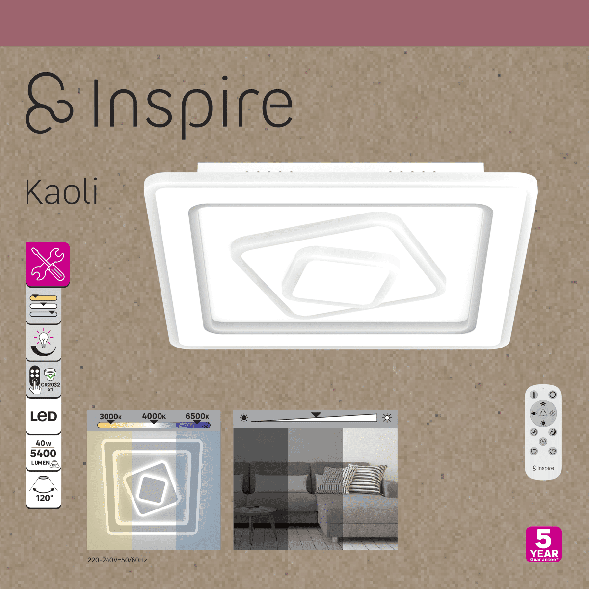 CEILING LAMP KAOLI METAL WHITE 35X35CML