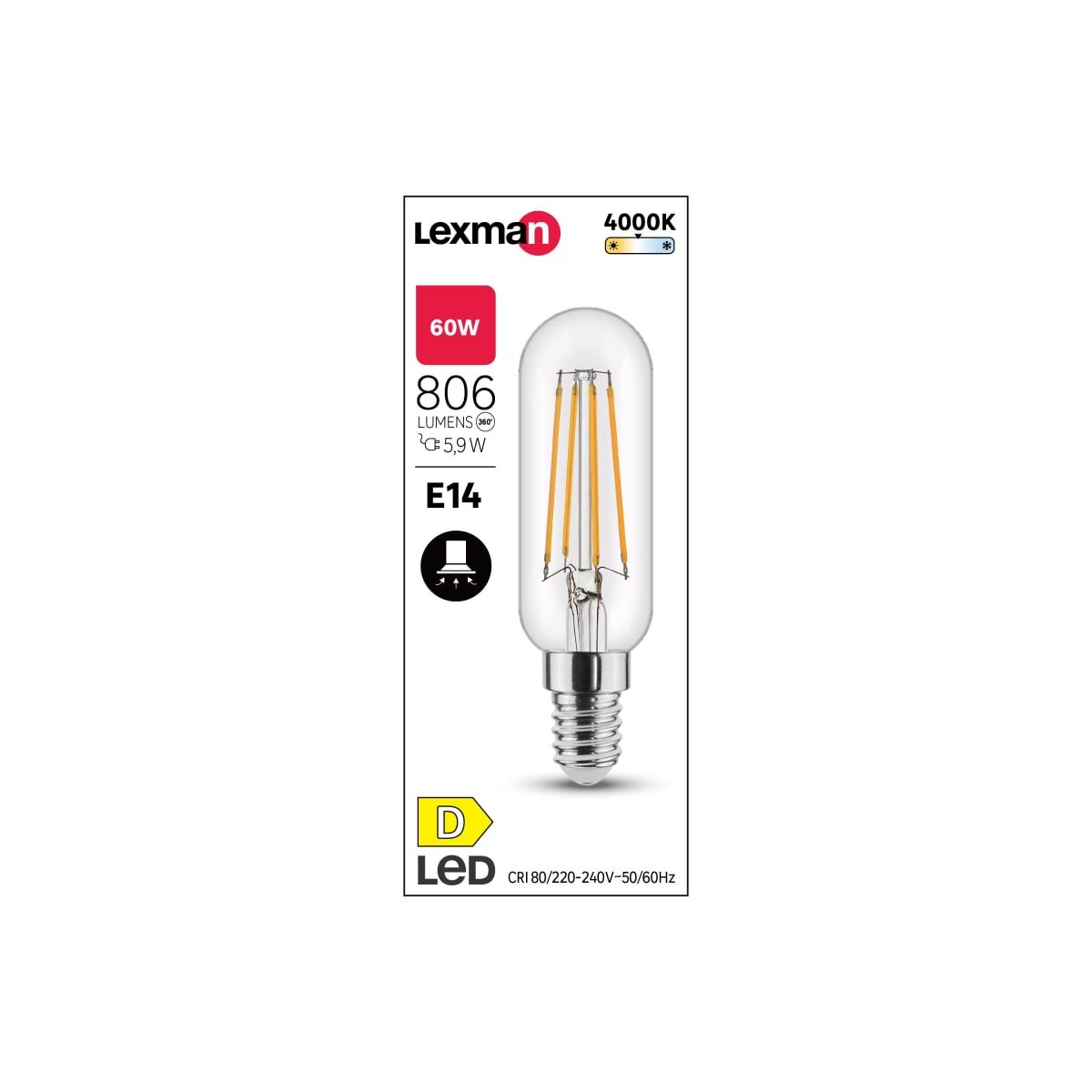 LED BULB T25 E14=60W CLEAR NATURAL LIGHT FOR HOOD