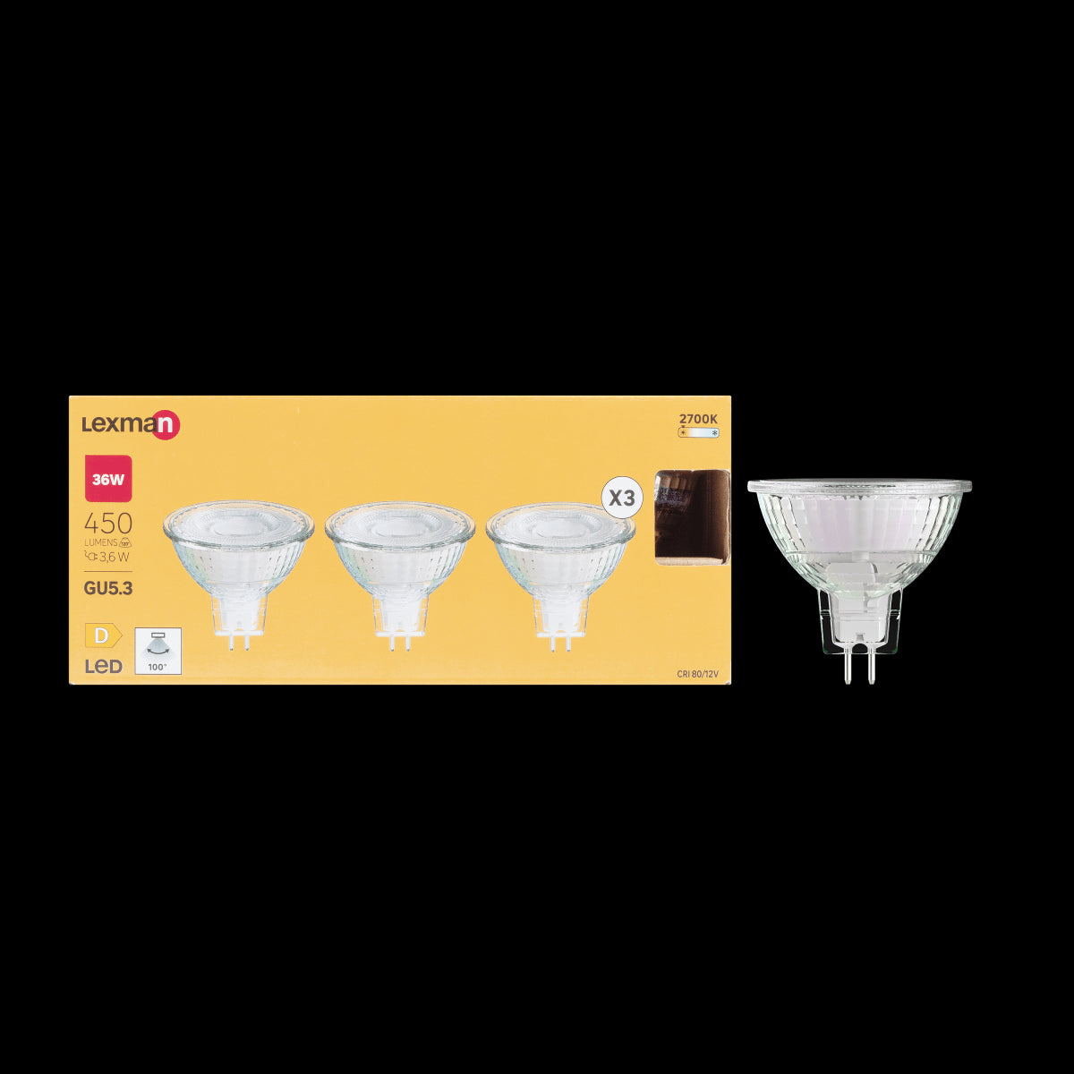 3 LED BULBS GU5.3=36W WARM LIGHT