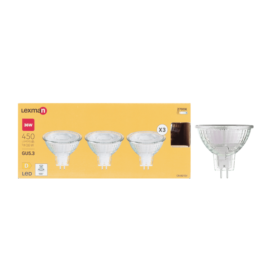 3 LED BULBS GU5.3=36W WARM LIGHT