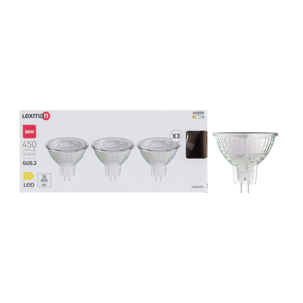 3 LED BULBS GU5.3=36W NATURAL LIGHT