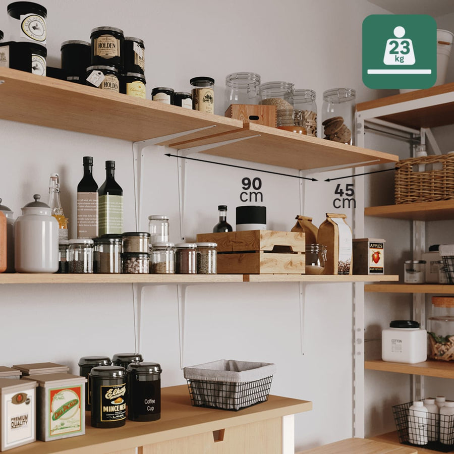 Ribbed shelf bracket, 35cm x 30cm, load capacity 23kg, white