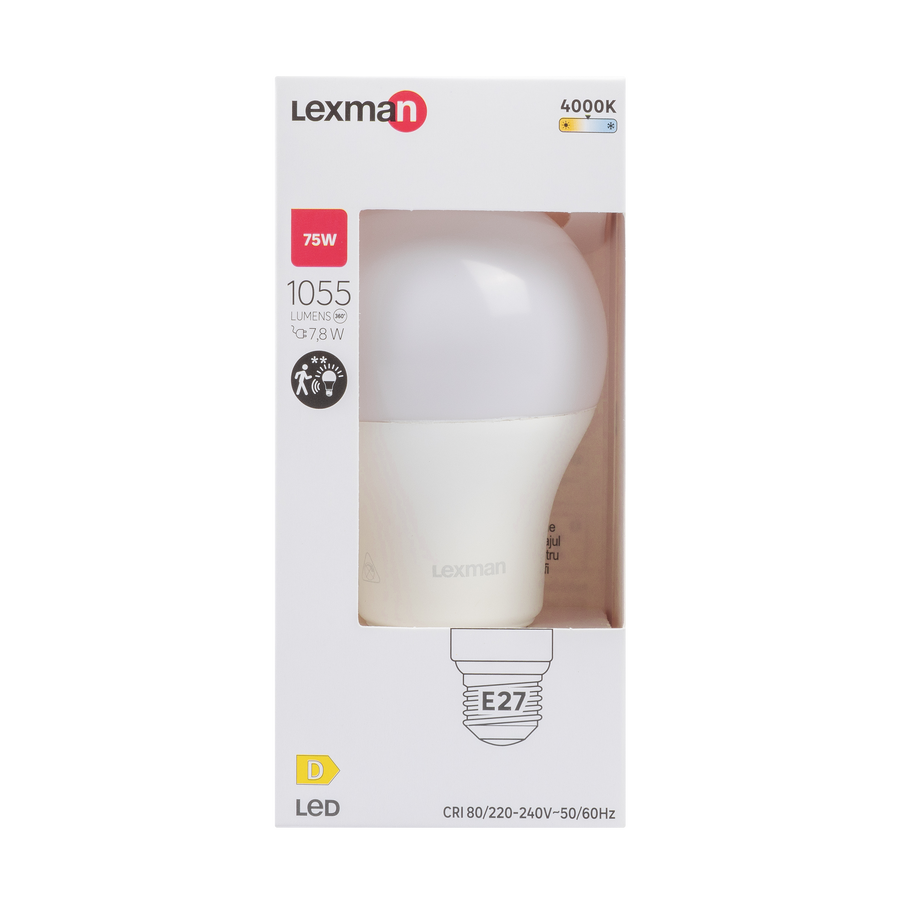 LED BULB E27=75W FROSTED SPHERE NATURAL LIGHT WITH OCCUPANCY SENSOR