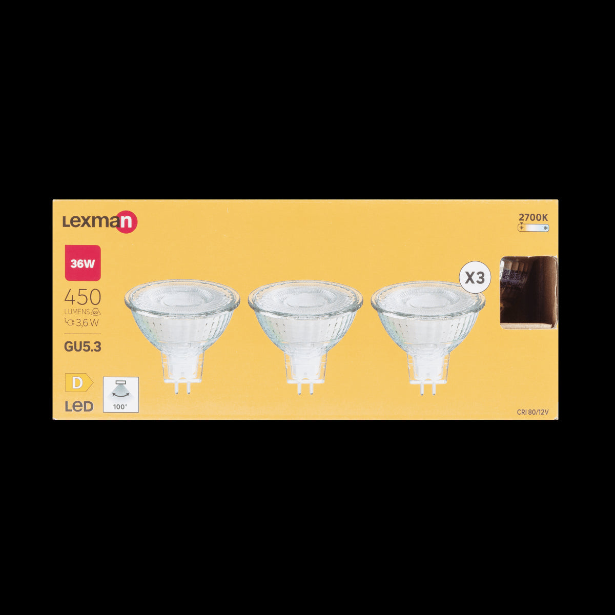 3 LED BULBS GU5.3=36W WARM LIGHT