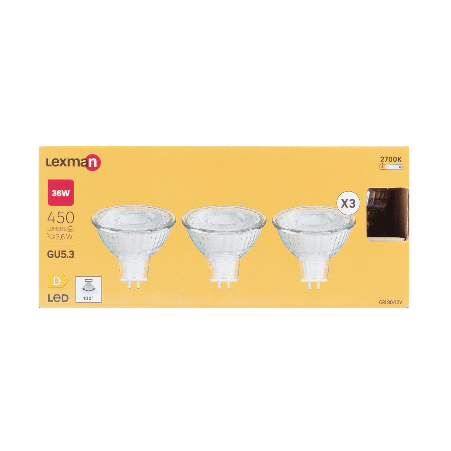 3 LED BULBS GU5.3=36W WARM LIGHT