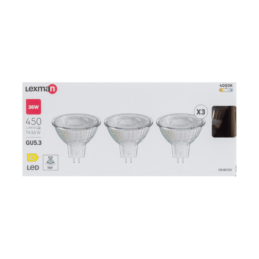 3 LED BULBS GU5.3=36W NATURAL LIGHT