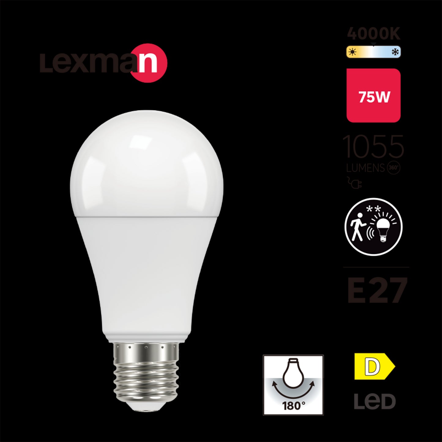 LED BULB E27=75W FROSTED SPHERE NATURAL LIGHT WITH OCCUPANCY SENSOR
