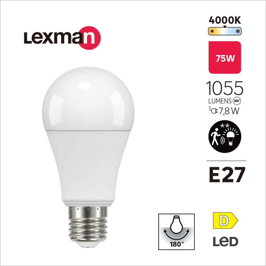LED BULB E27=75W FROSTED SPHERE NATURAL LIGHT WITH OCCUPANCY SENSOR