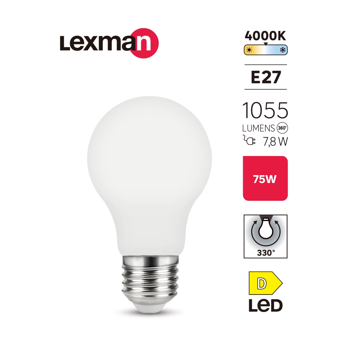 E27=75W FROSTED DROP LED BULB NATURAL LIGHT