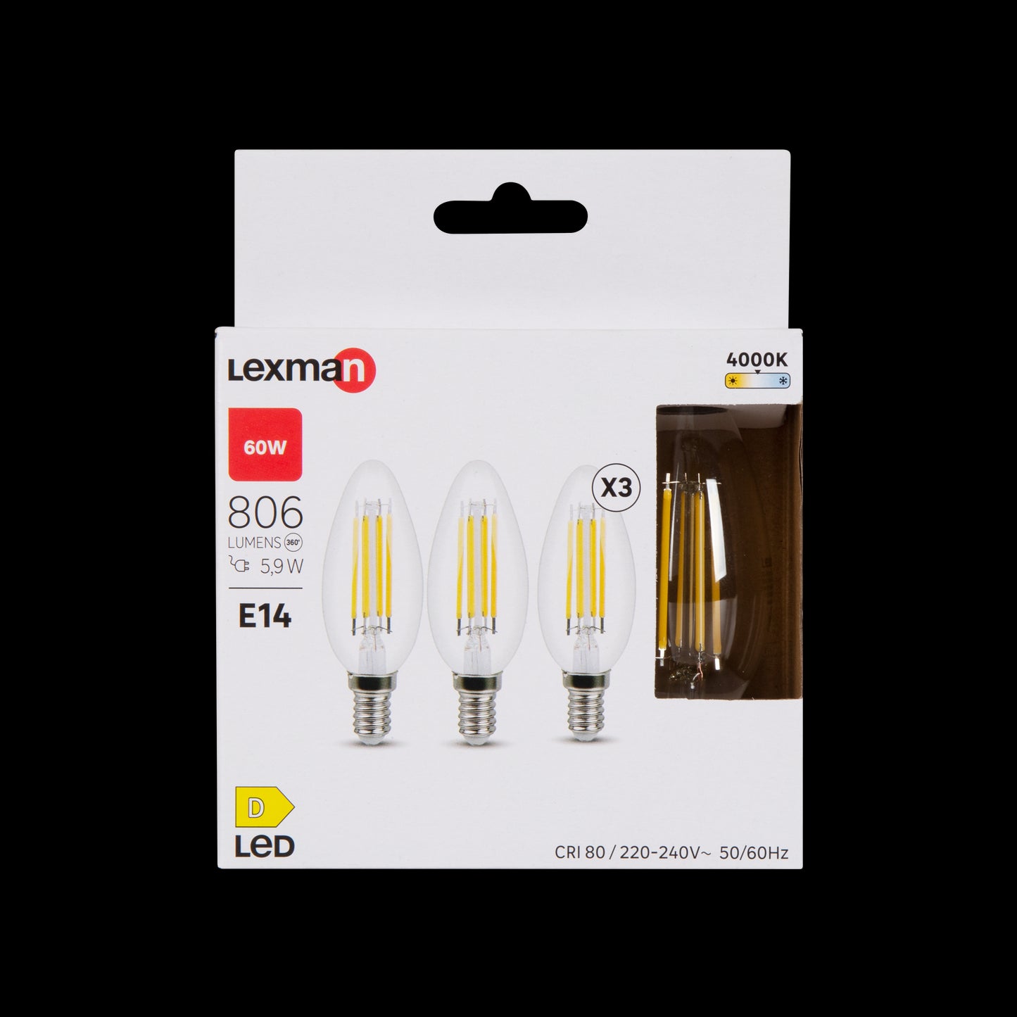 3 LED BULBS E14=60W CANDLE CLEAR NATURAL LIGHT