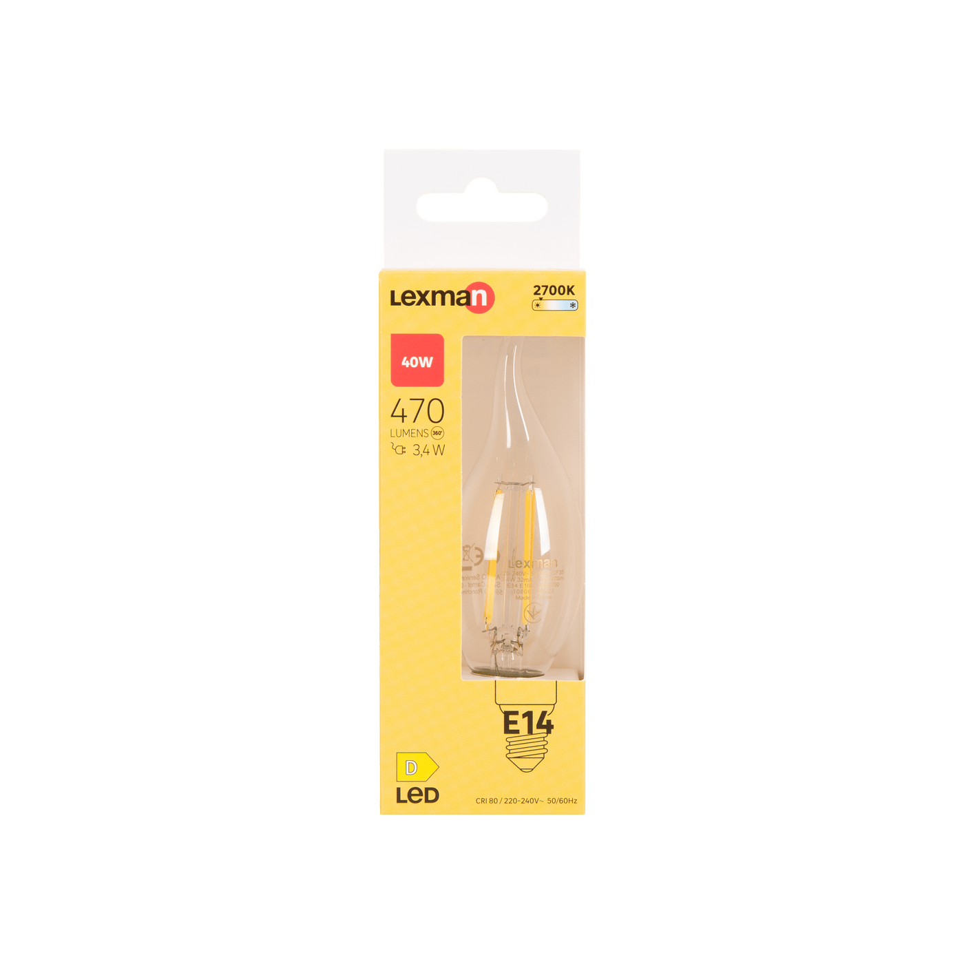 LED BULB E14 =40W FLAME TRANSPARENT WARM LIGHT