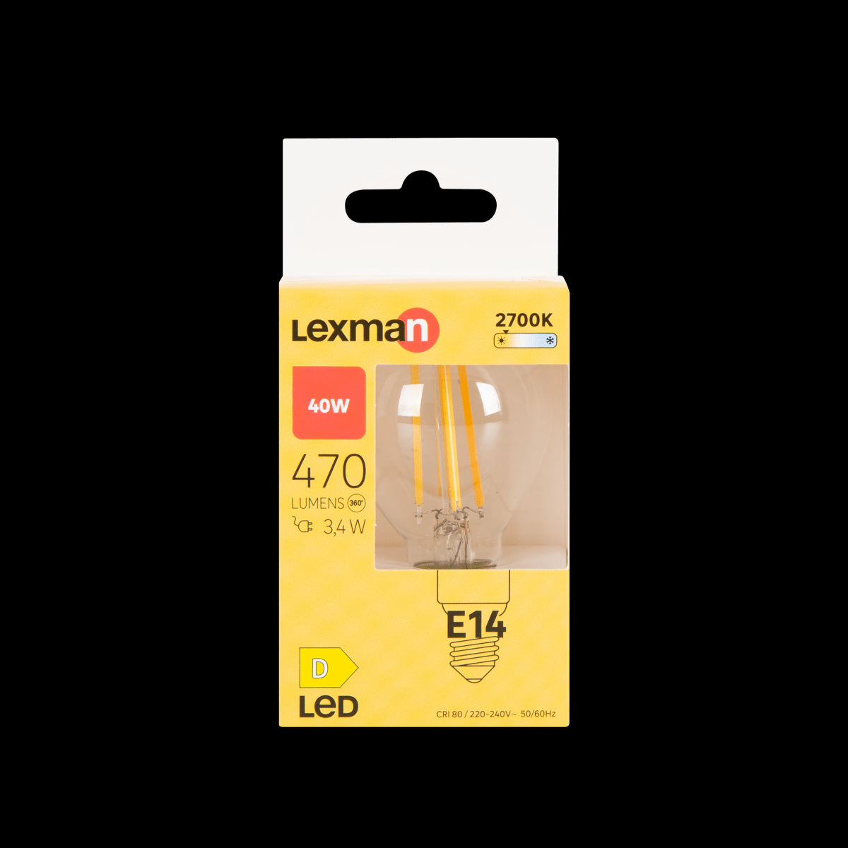 LAMPADINA LED E14=40W SFERA TRASPARENTE LUCE CALDA