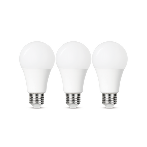 3 E27 LED bulbs = 100W, white plastic, warm light