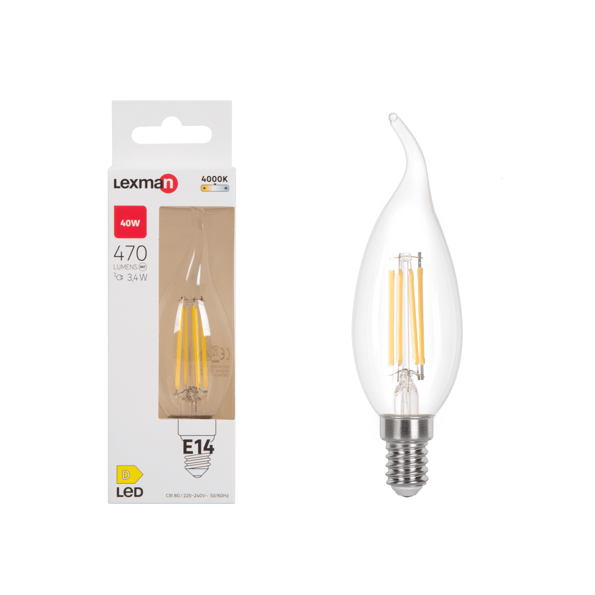 LED BULB E14 =40W FLAME TRANSPARENT NATURAL LIGHT