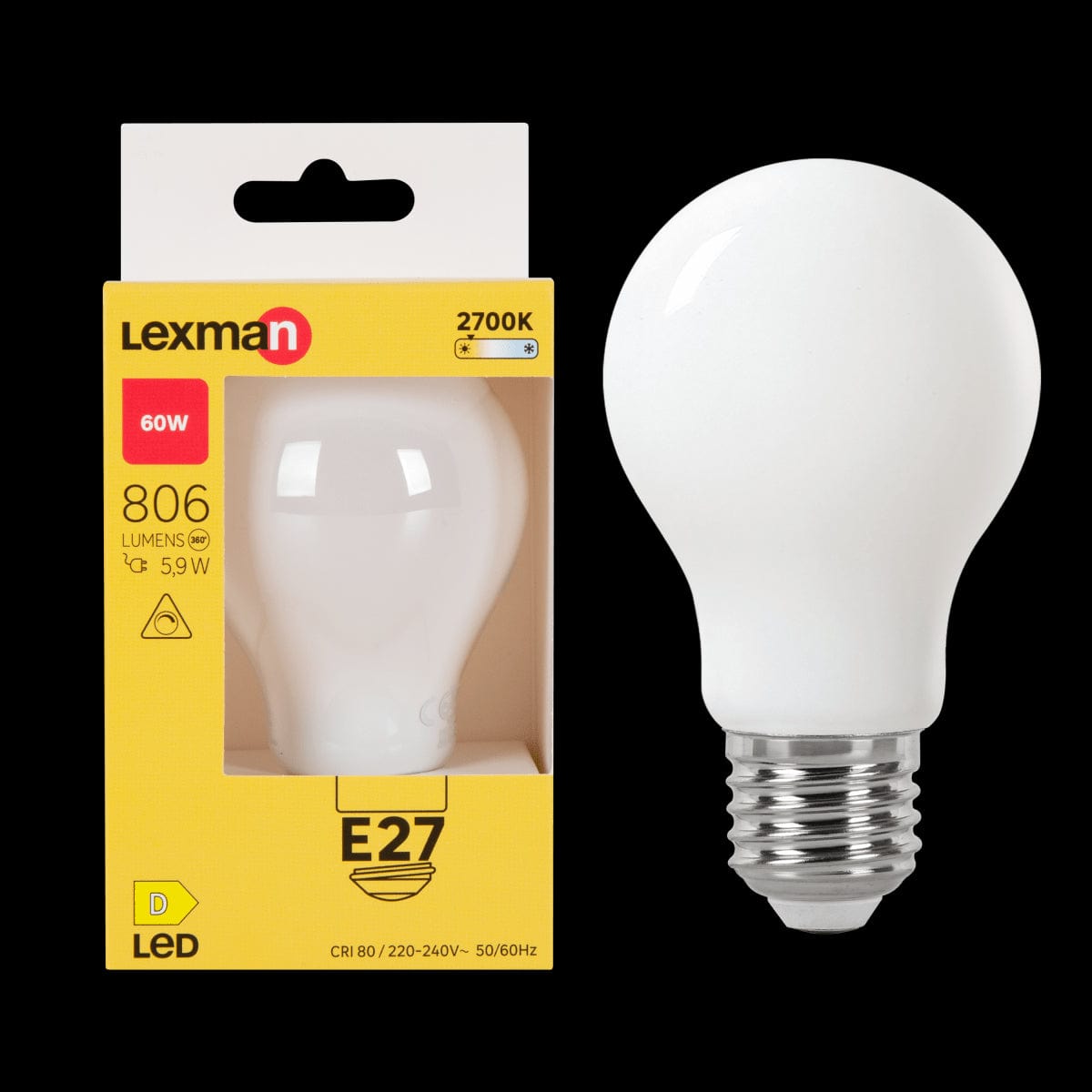 E27=60W FROSTED DROP LED BULB WARM LIGHT DIMMABLE