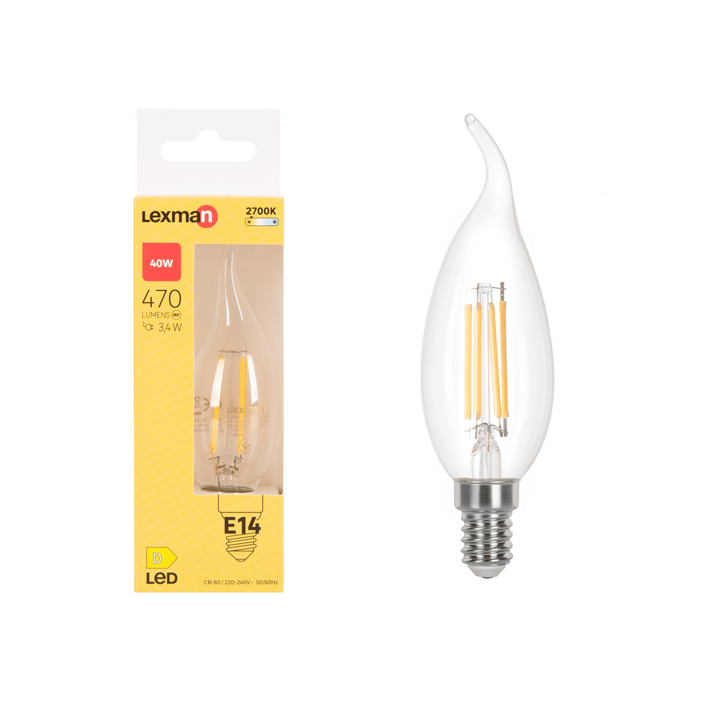 LED BULB E14 =40W FLAME TRANSPARENT WARM LIGHT