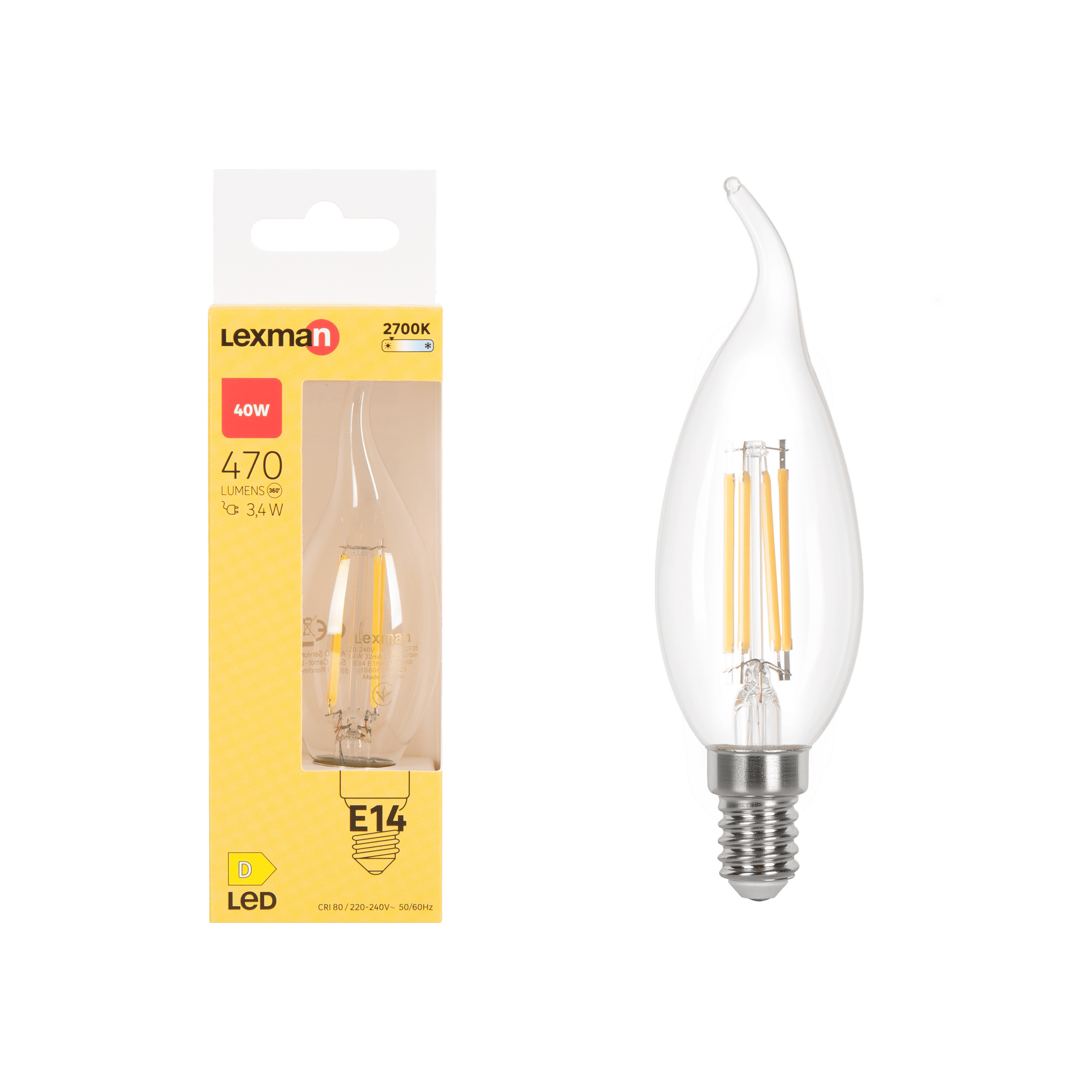LED BULB E14 =40W FLAME TRANSPARENT WARM LIGHT