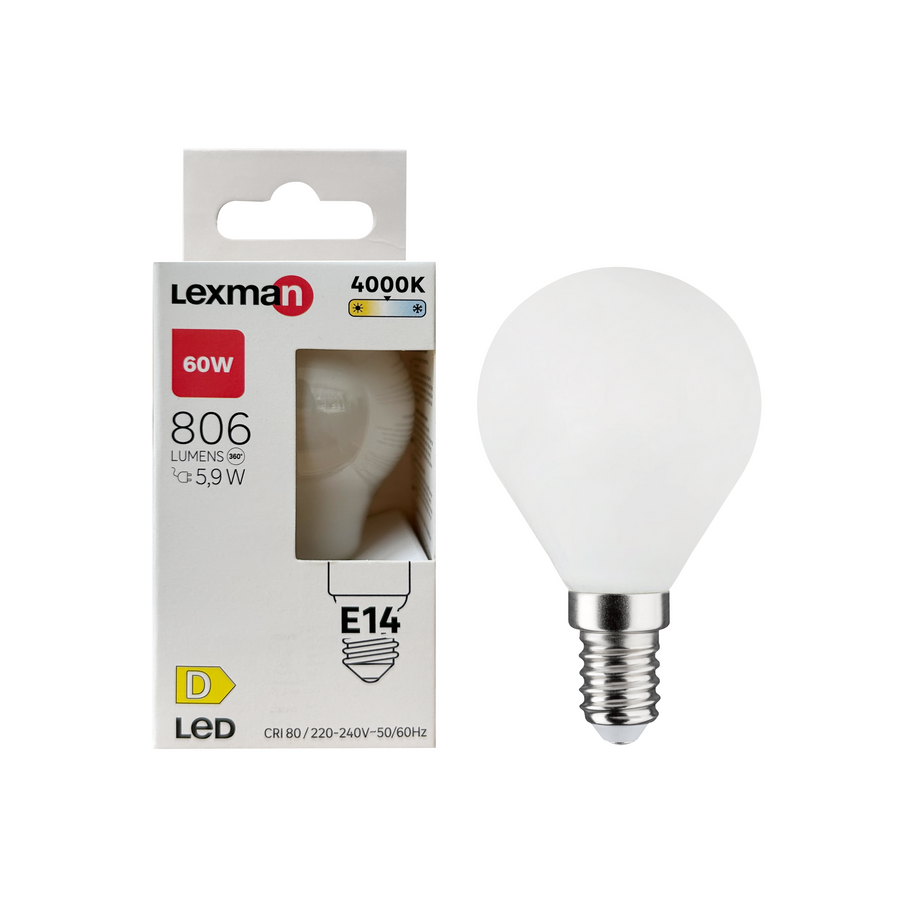 LED BULB E14=60W FROSTED SPHERE NATURAL LIGHT