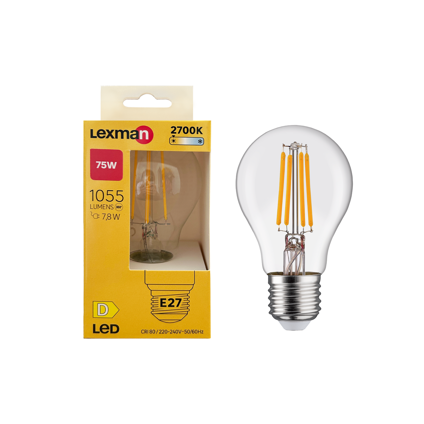 LED BULB E27=75W DROP TRANSPARENT WARM LIGHT