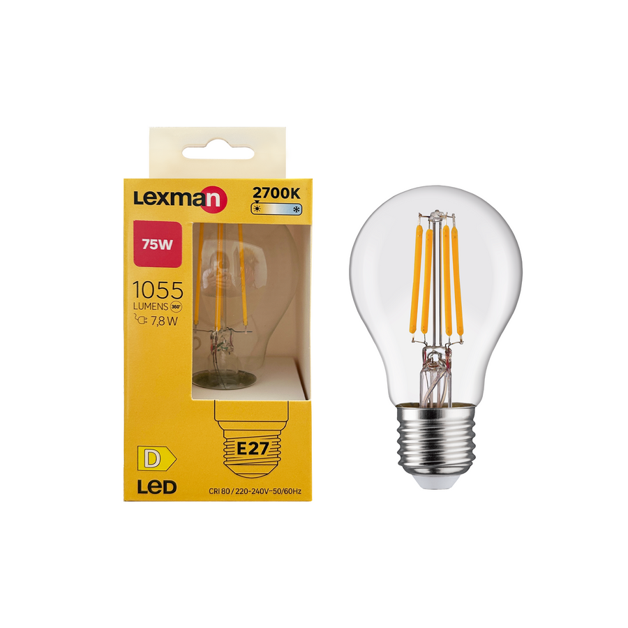 LED BULB E27=75W DROP TRANSPARENT WARM LIGHT