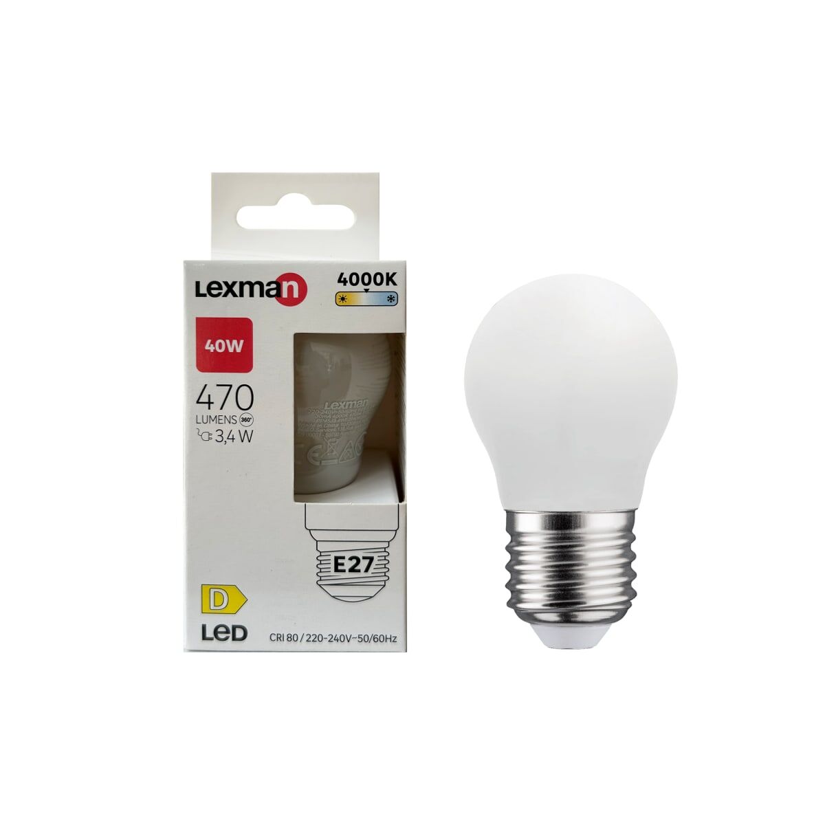 LED BULB E27 =40W FROSTED SPHERE NATURAL LIGHT
