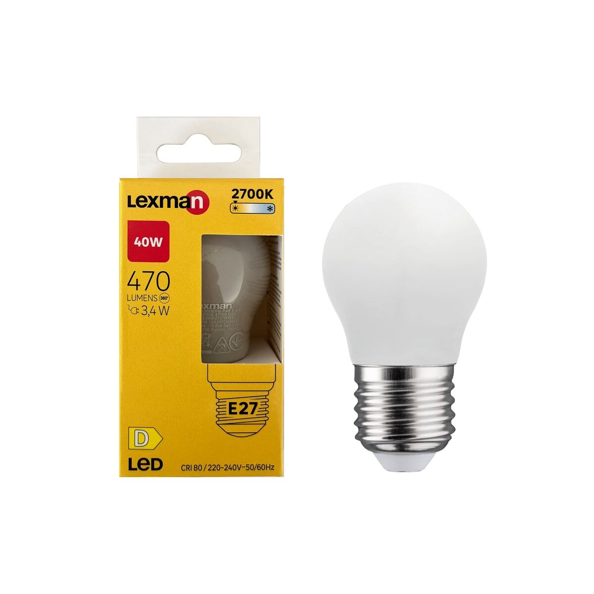 LED BULB E27 =40W FROSTED SPHERE WARM LIGHT