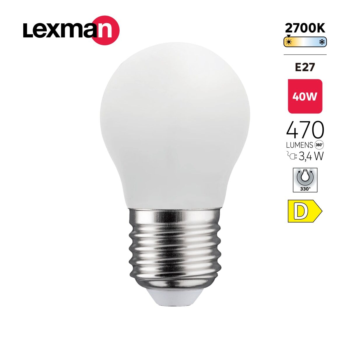LED BULB E27 =40W FROSTED SPHERE WARM LIGHT