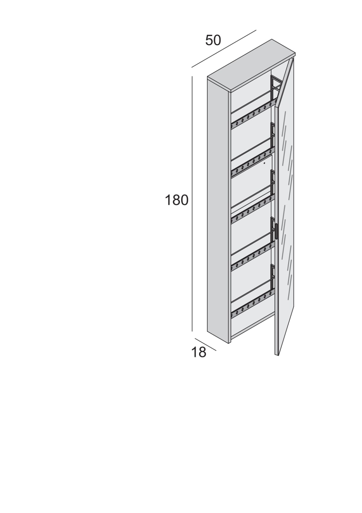 MIRROR DOOR SHELTER 10 PAIR W50xD18xH180CM IN MELAMINIUM WHITE