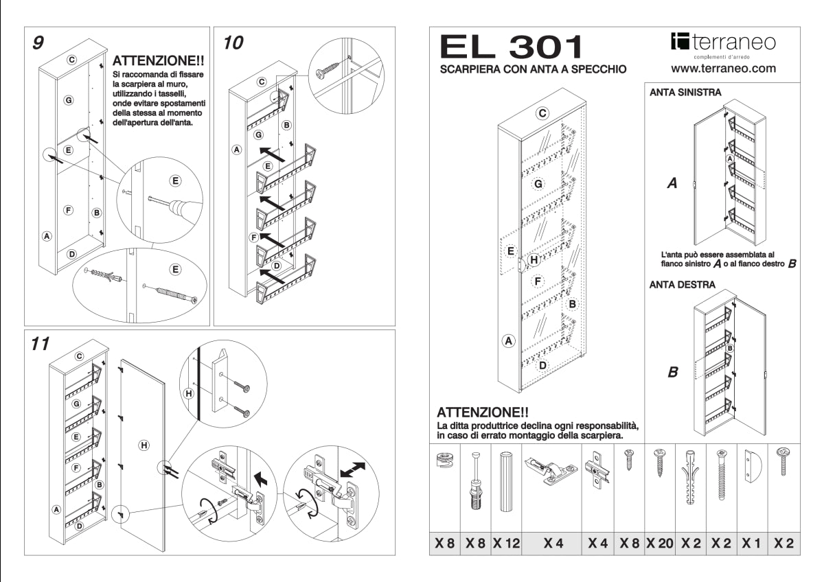 MIRROR DOOR SHELTER 10 PAIR W50xD18xH180CM IN MELAMINIUM WHITE