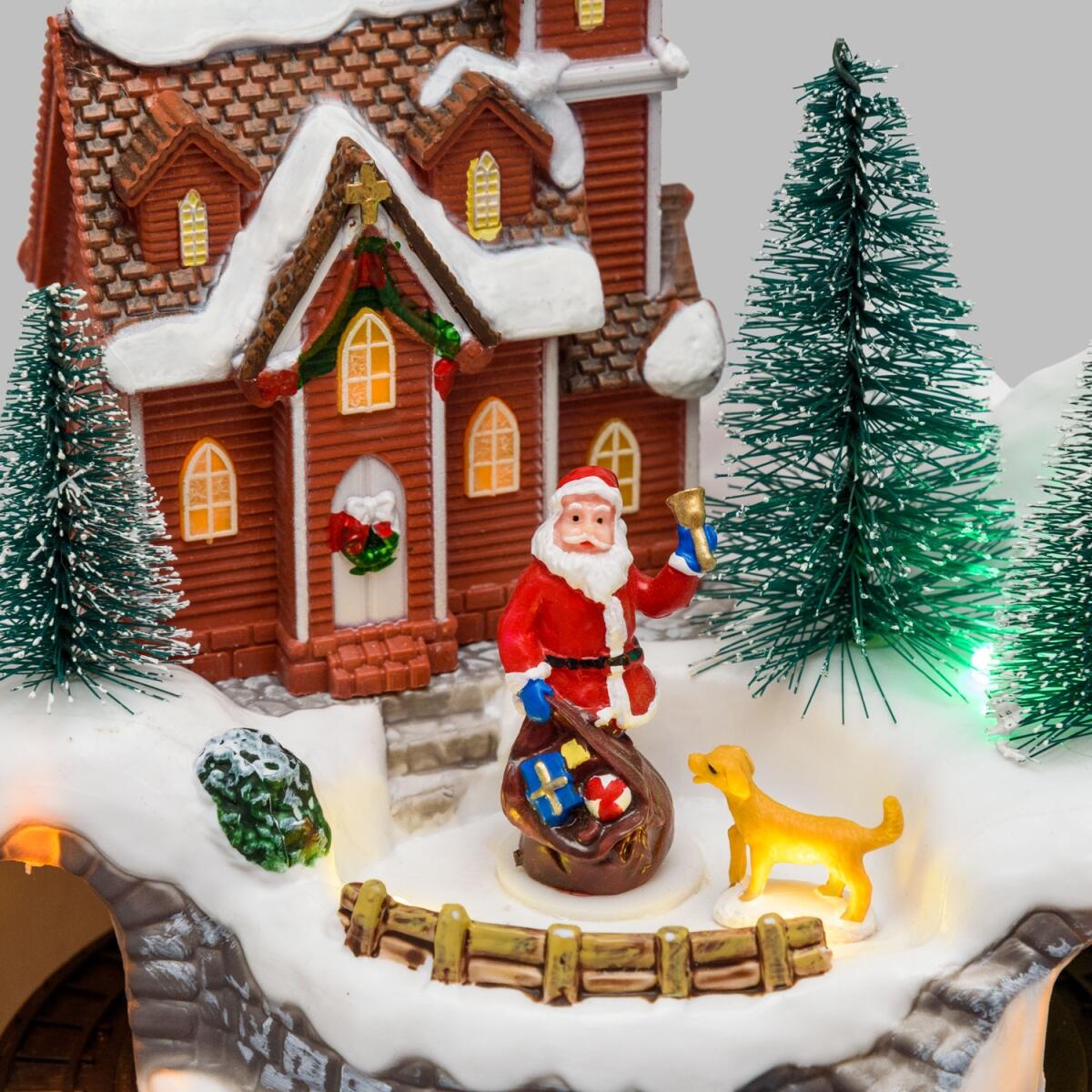 Villaggio natalizio 20x20xh21,5cm con babbo natale e trenino in movimento, led multicolor