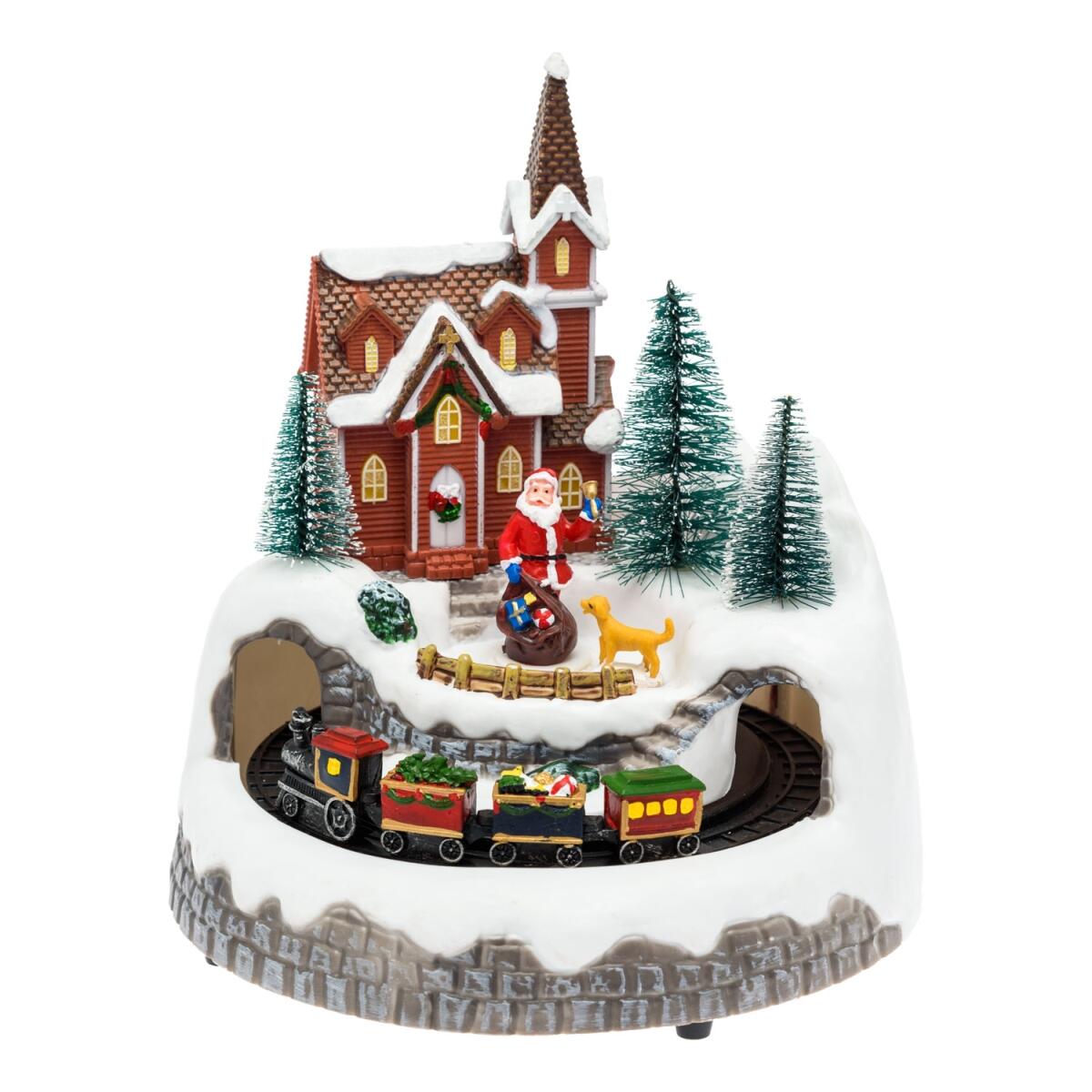 Villaggio natalizio 20x20xh21,5cm con babbo natale e trenino in movimento, led multicolor