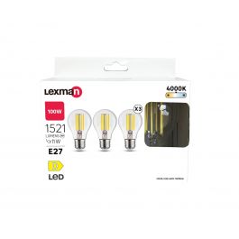 3 LED BULBS E27=100W DROP TRANSPARENT NATURAL LIGHT