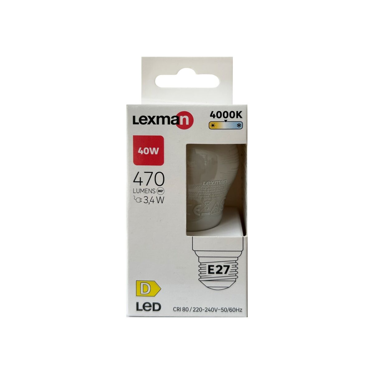 LED BULB E27 =40W FROSTED SPHERE NATURAL LIGHT