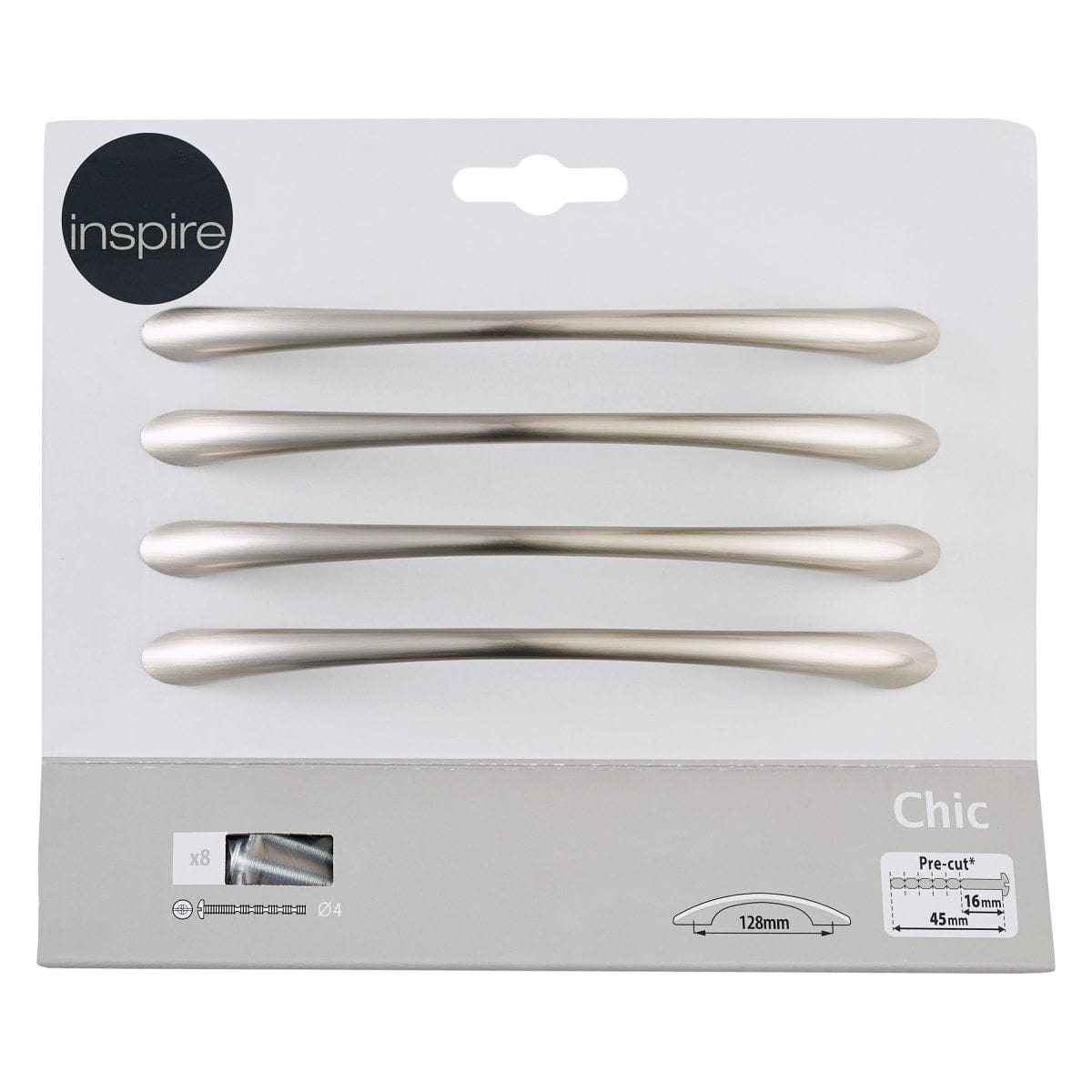 Bricocenter CHIC HANDLE LENGTH 128 MM BRUSHED NICKEL, 4 PIECES