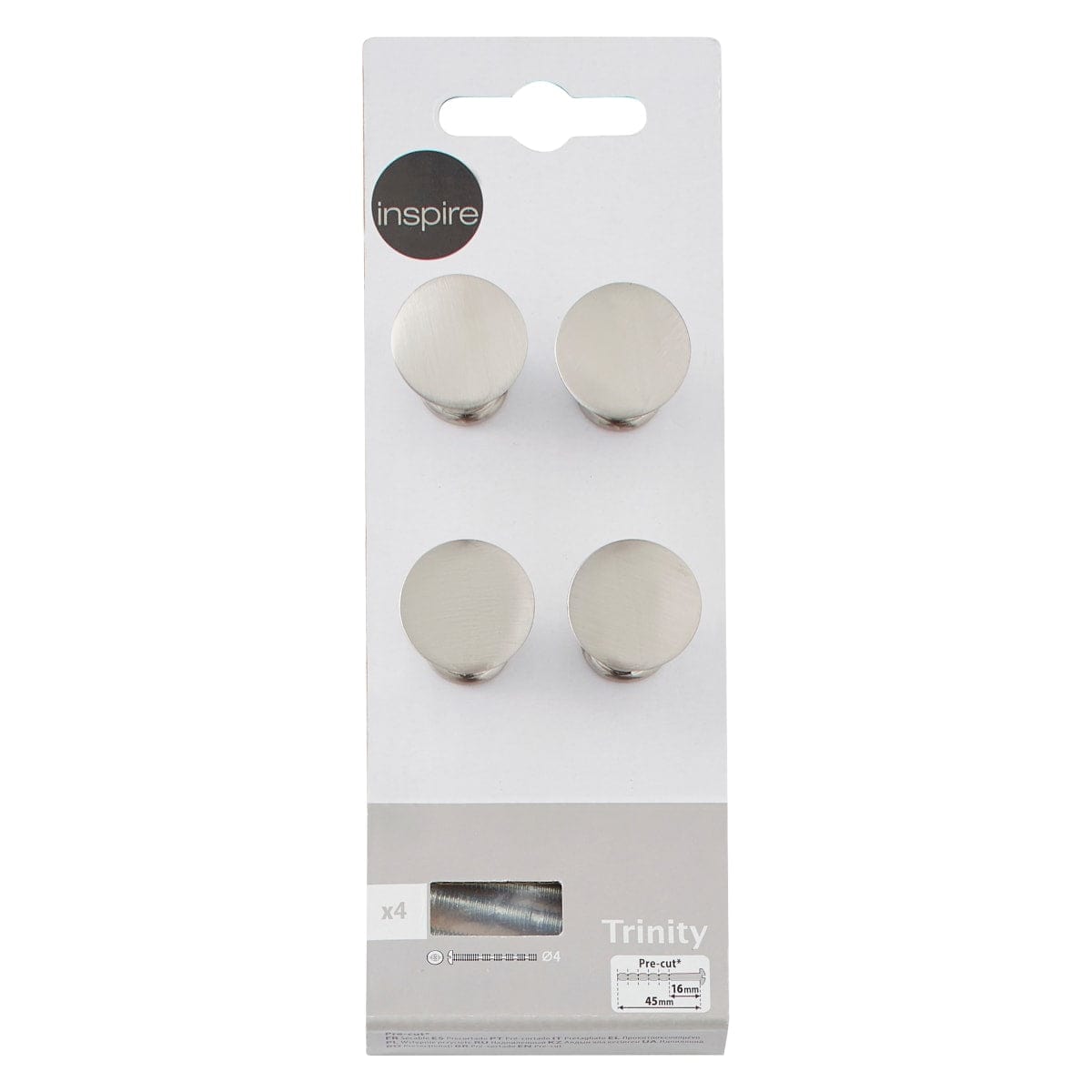 Bricocenter TRINITY KNOB LENGTH 19 MM ZAMAK BRUSHED NICKEL, 4 PIECES