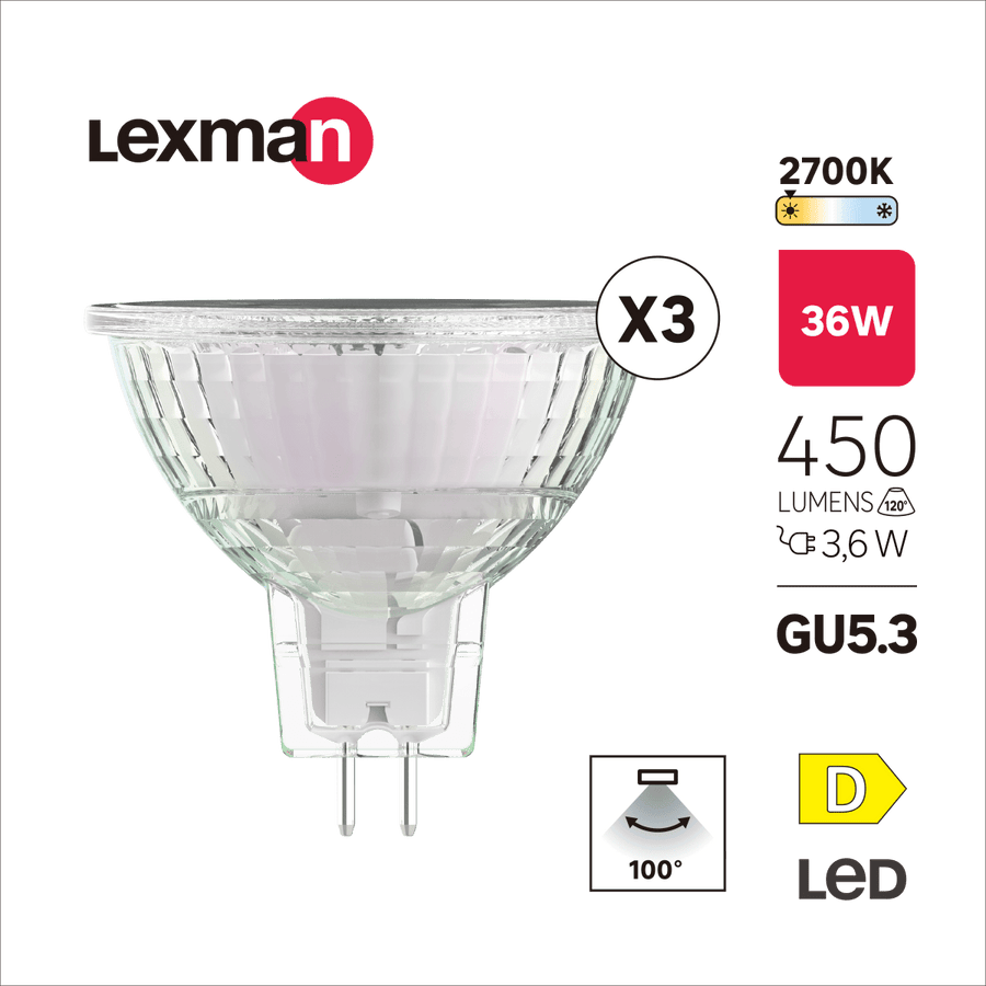 3 LED BULBS GU5.3=36W WARM LIGHT