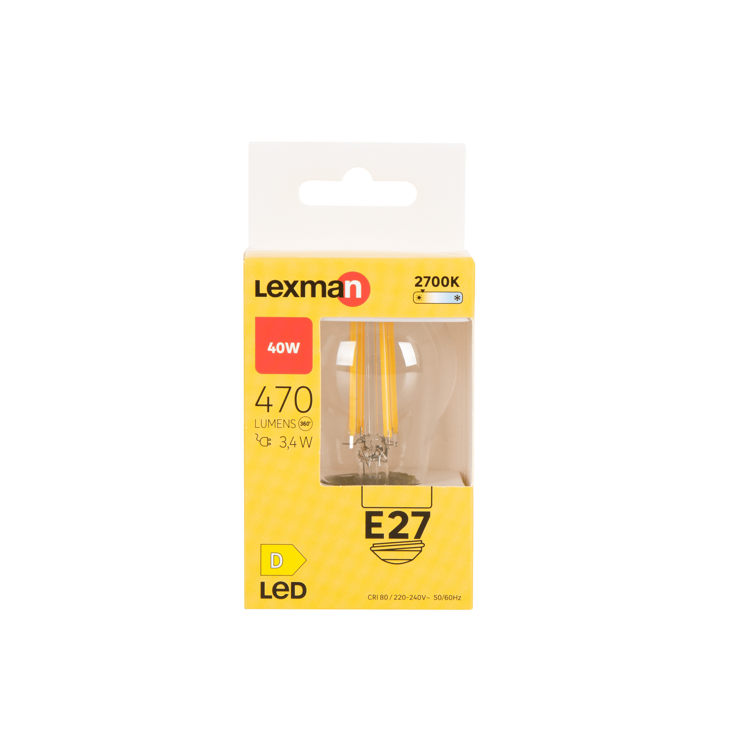 LED BULB E27 =40W TRANSPARENT SPHERE