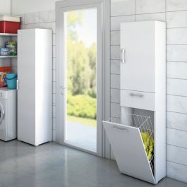 MULTI-PURPOSE FURNITURE CABINET WITH BASKET HOLDER W45xP32x195H WHITE