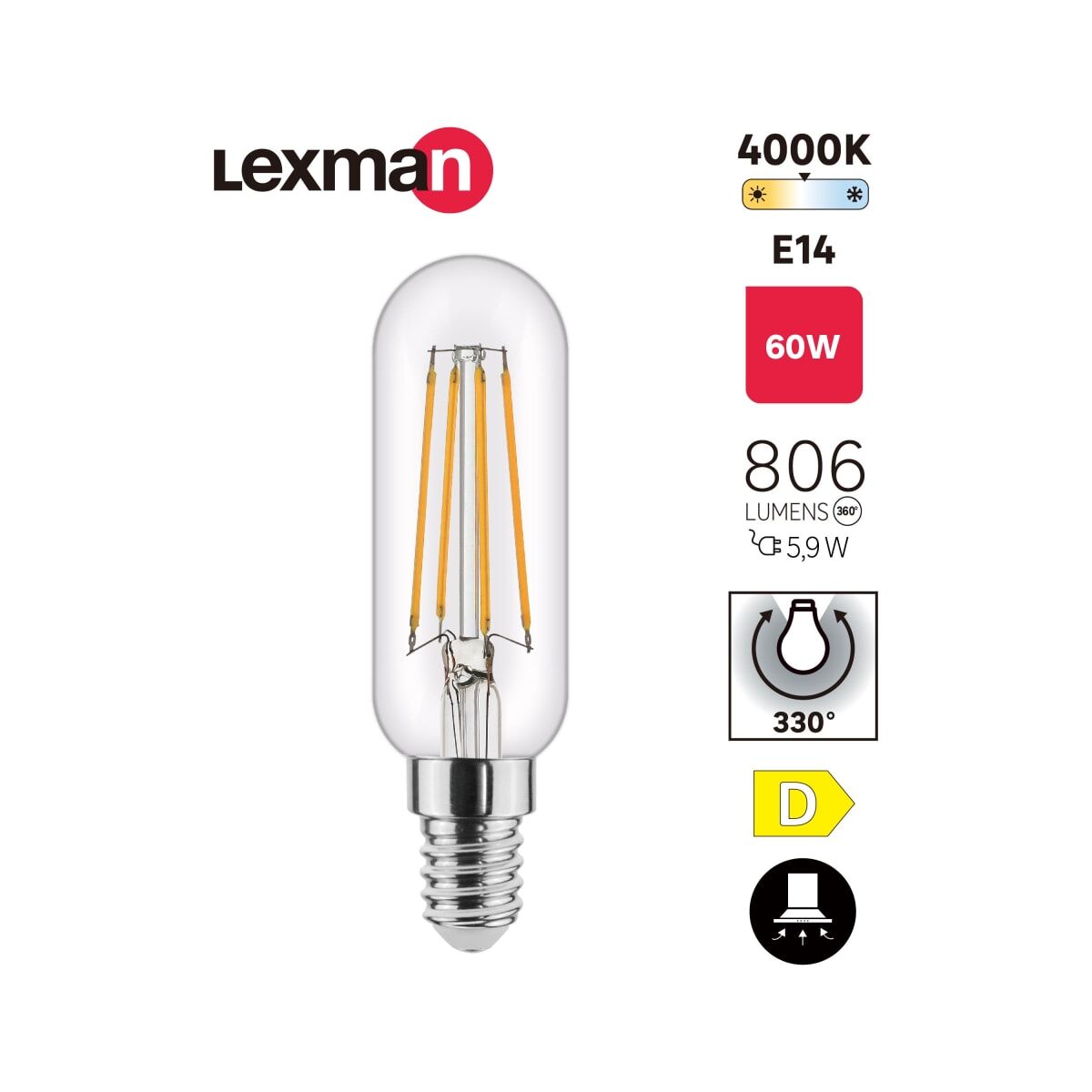 LED BULB T25 E14=60W CLEAR NATURAL LIGHT FOR HOOD