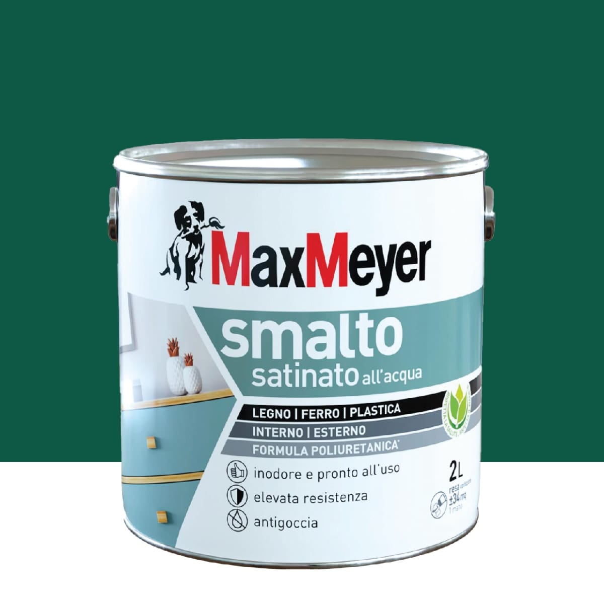 DARK GREEN SATIN POLYURETHANE WATERBORNE ENAMEL 2 L