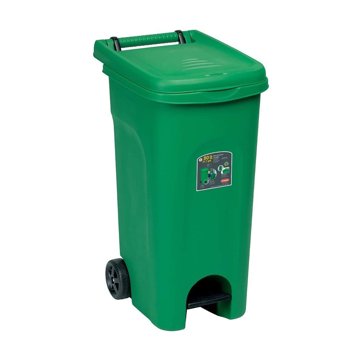 Bricocenter PEDAL BIN GREEN URBAN SYSTEM 80LT WITH WHEELS