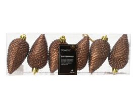6 BROWN PLASTIC PINE CONES 8 CM
